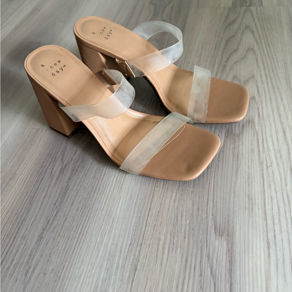 a new day Nude Block Heel Slide Sandals with Clear Straps
